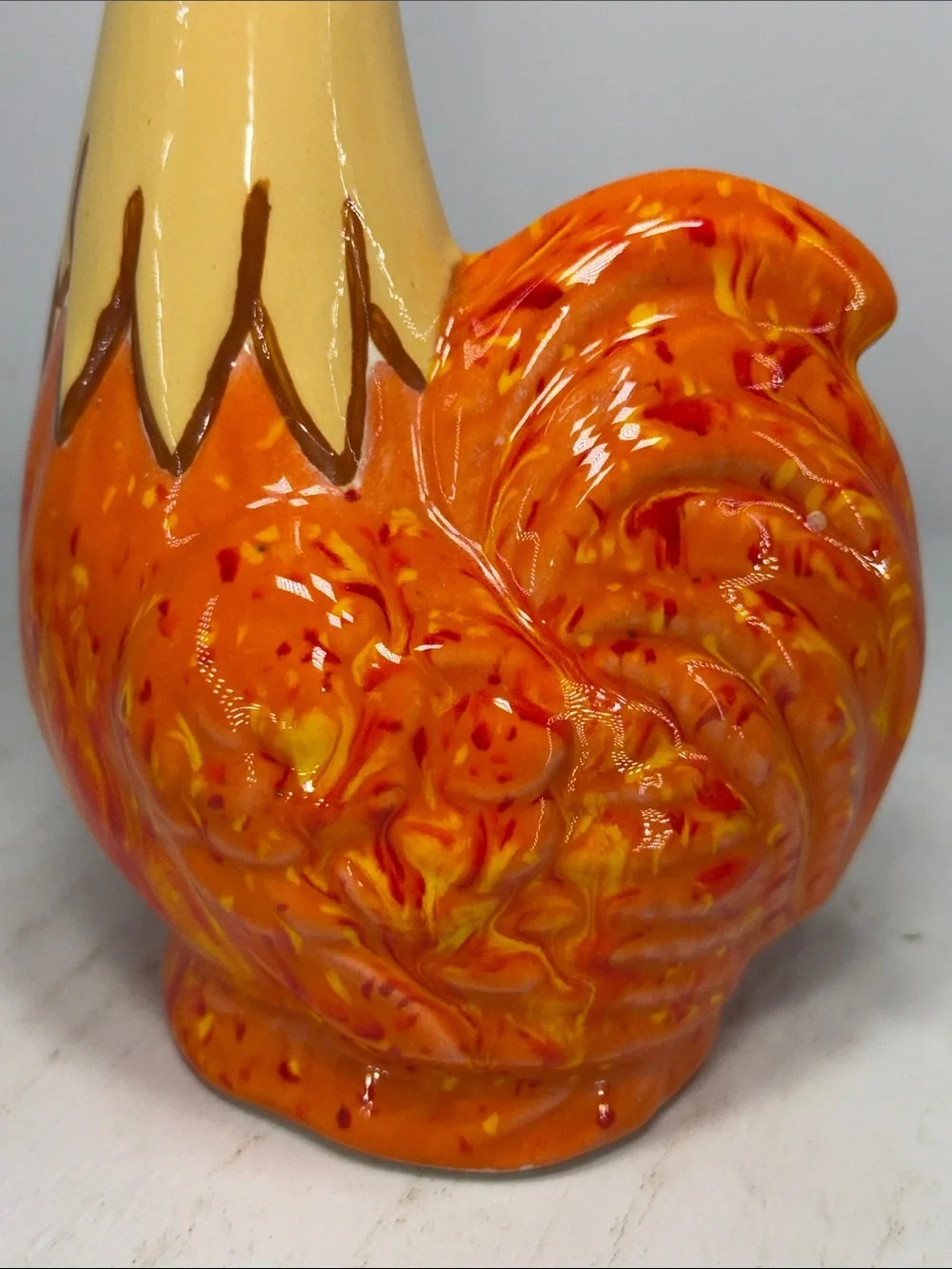 Vintage Ceramic Rooster Oil dispenser Orange and Cream